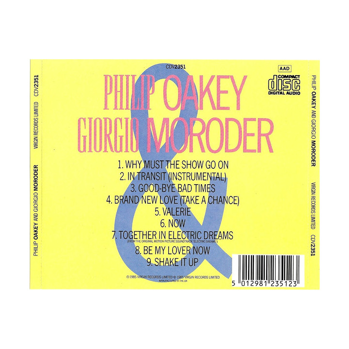 OAKEY,PHILIP&MORODER,GIORGIO - PHILIP OAKEY&GIORGIO MORODER - 1CD