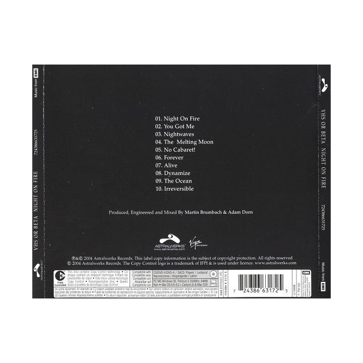 VHS OR BETA  - NIGHT ON FIRE - 1CD