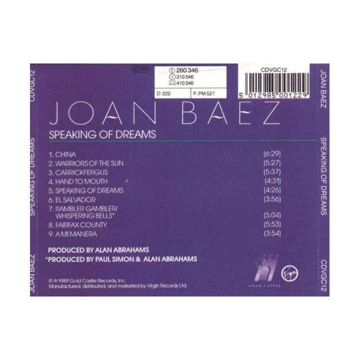 BAEZ,JOAN  - SPEAKING OF DREAMS - 1CD