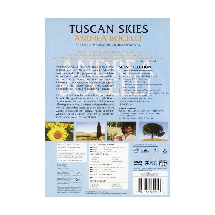 ANDREA BOCELLI - TUSCAN SKIES, CIELI DI TOSCANA