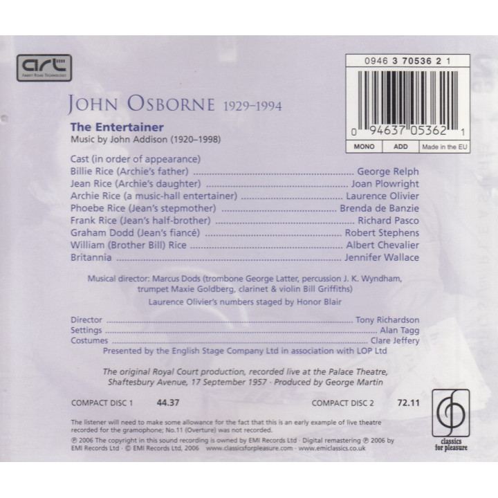 OLIVIER LAURENCE         C674 - OSBORNE:THE ENTERTAINER - 2CD