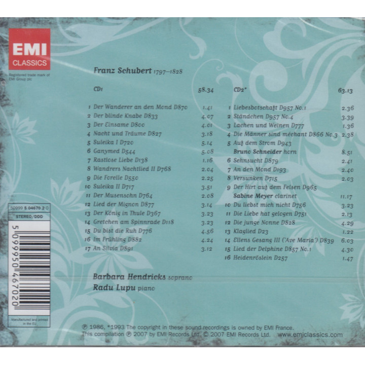 HENDRICKS, BARBARA - SCHUBERT: LIEDER - 2CD