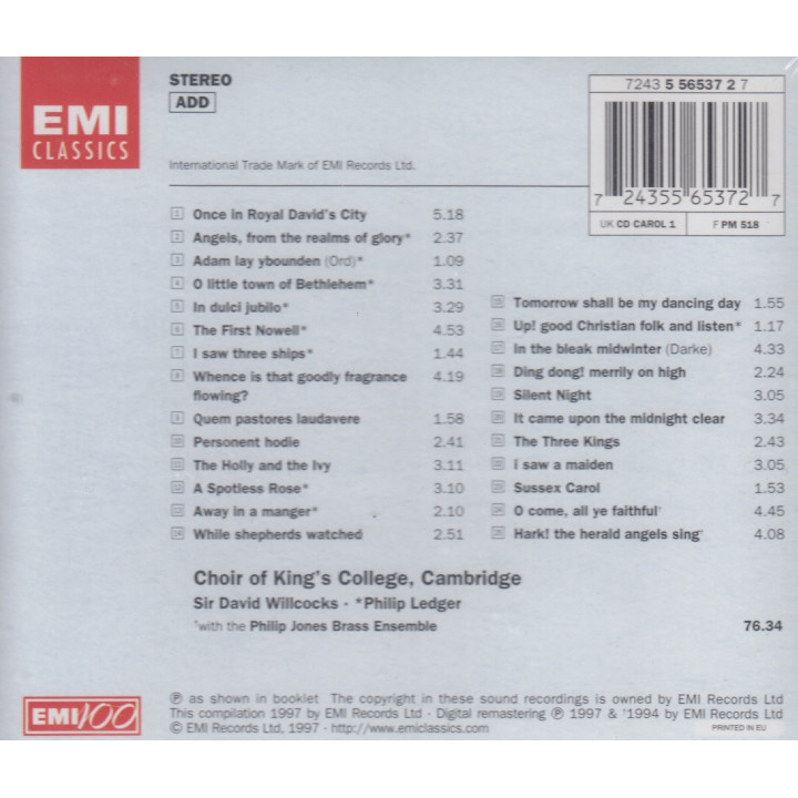 KING'S COLLEGE CAMBRIDGE B1687 - CAROLS/25 MOST POPULAR - 1CD