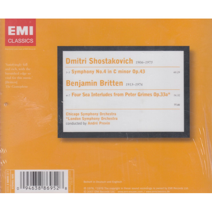 PREVIN, ANDRE - ENCORE D&T - SHOSTAKOVICH/BRITTEN - 1CD