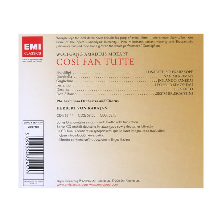 KARAJAN/SCHWARZKOPF/PHIL A2030 - COSI FAN TUTTE (QS-IT) - 1CD