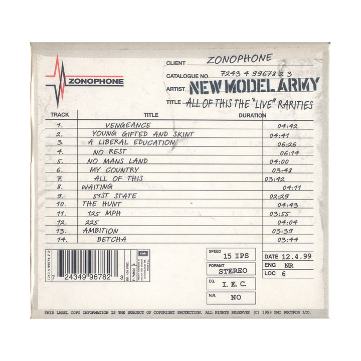 NEW MODEL ARMY  . - ALL OF THIS THE LIVE RARITIES - 1CD