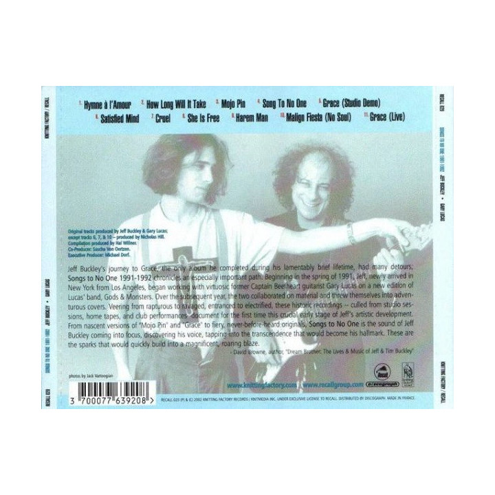 JEFF BUCKLEY, GARY LUCAS - SONGS TO NO ONE CD - 1CD